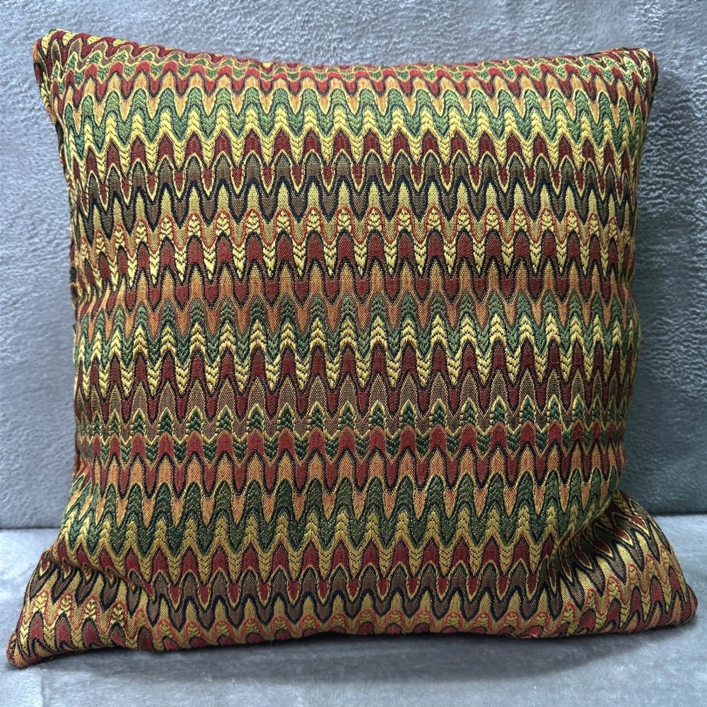 Newport Chevron Tapestry MCM Boho‎ Throw Pillow Burgundy Green Retro Earthtone